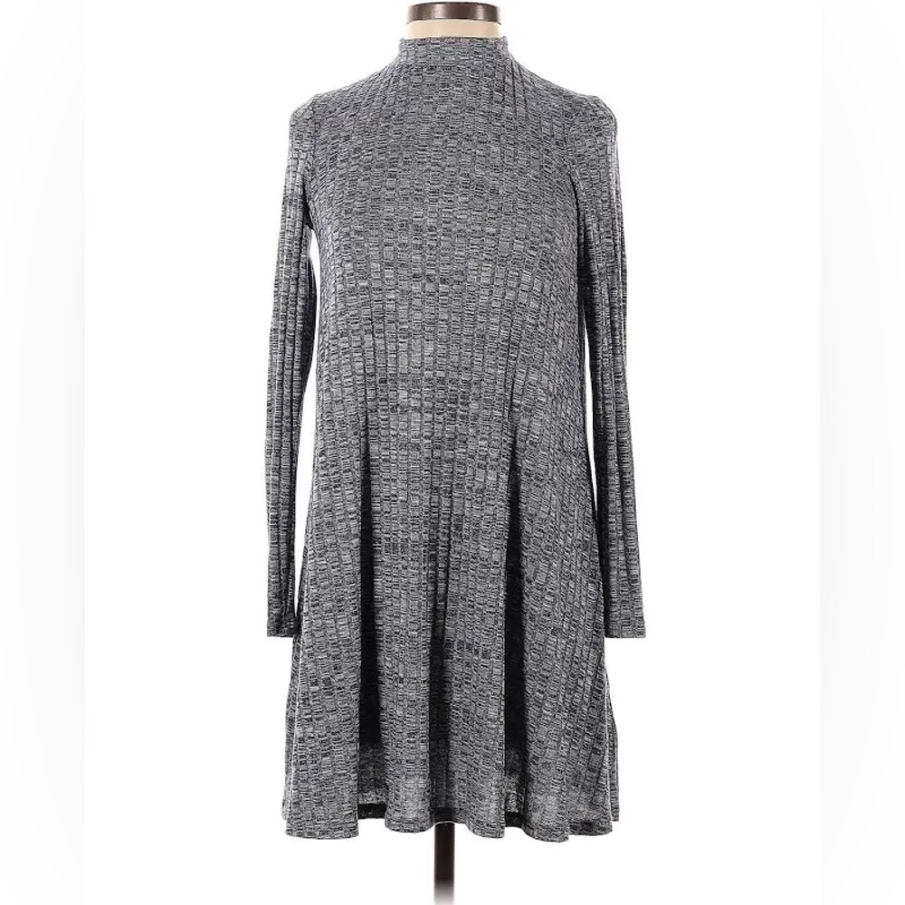 Love Fire Gray Ribbed Knit Mock Neck Sweater Dress Keyhole Back Large